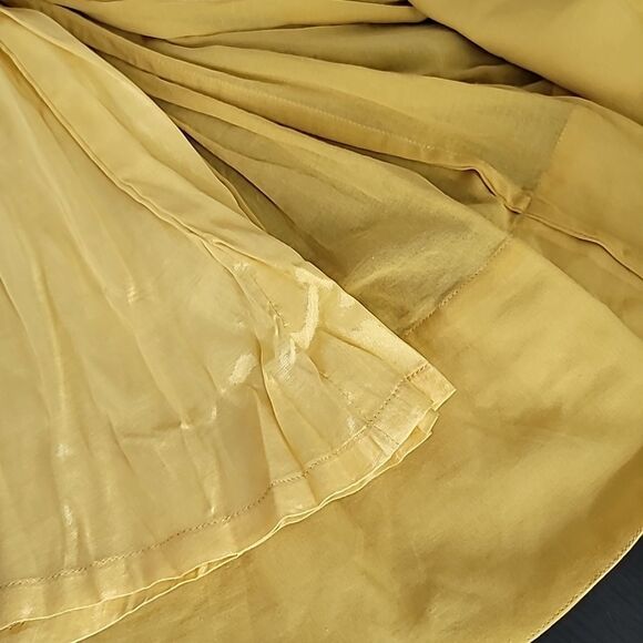 Anthropologie Anita Dongre Mustard Yellow Embroidered Pleated Cotton Dress. - Picture 11 of 14